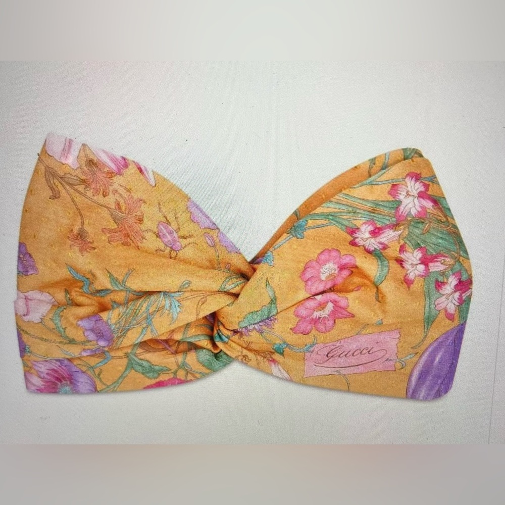 GUCCI-FLORA PRINT SILK HEADBAND-light Orange-NWT